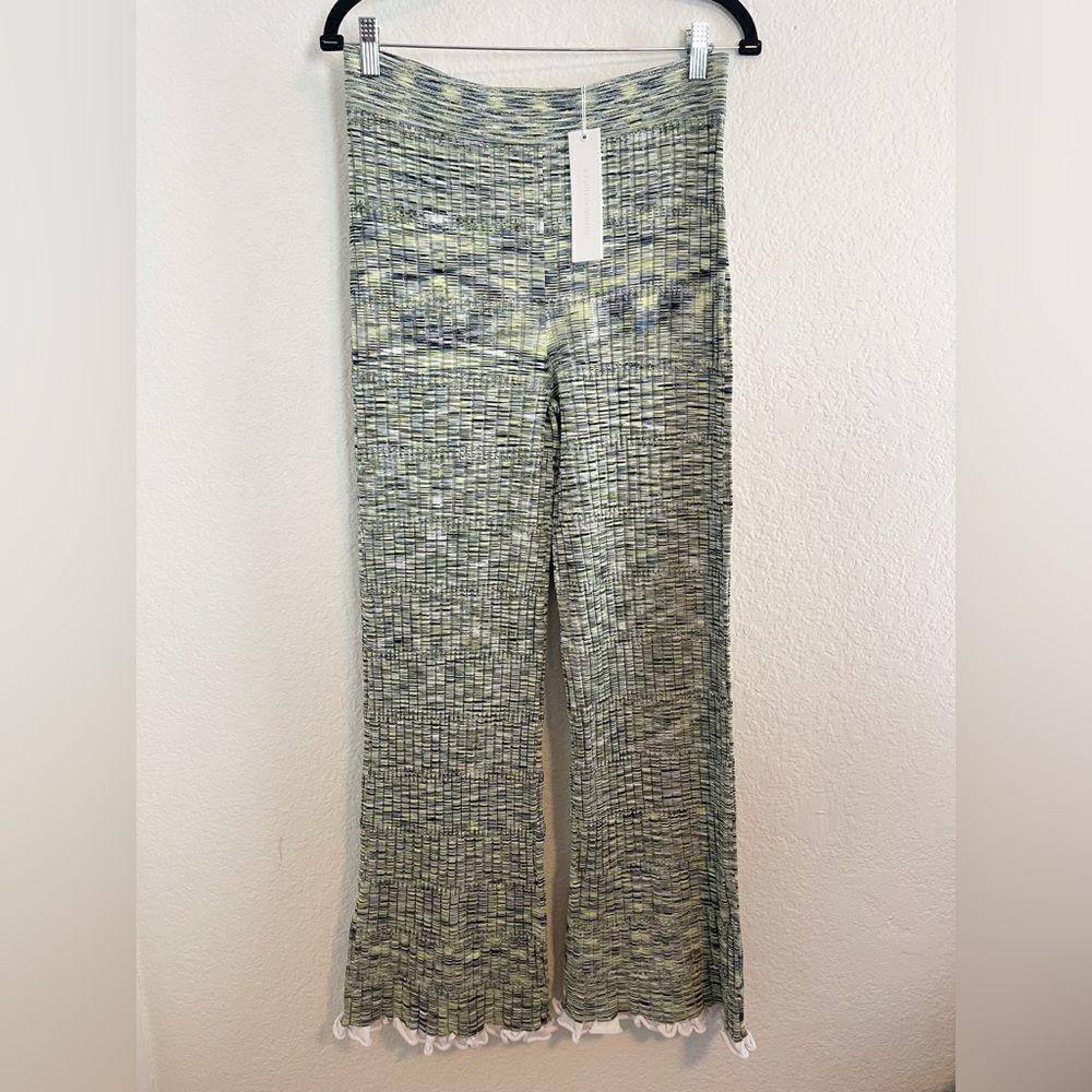 Jonathan Simkhai Wide leg Knit Pants Basil Space Dye with ruffles NWT. Large - Picture 5 of 12